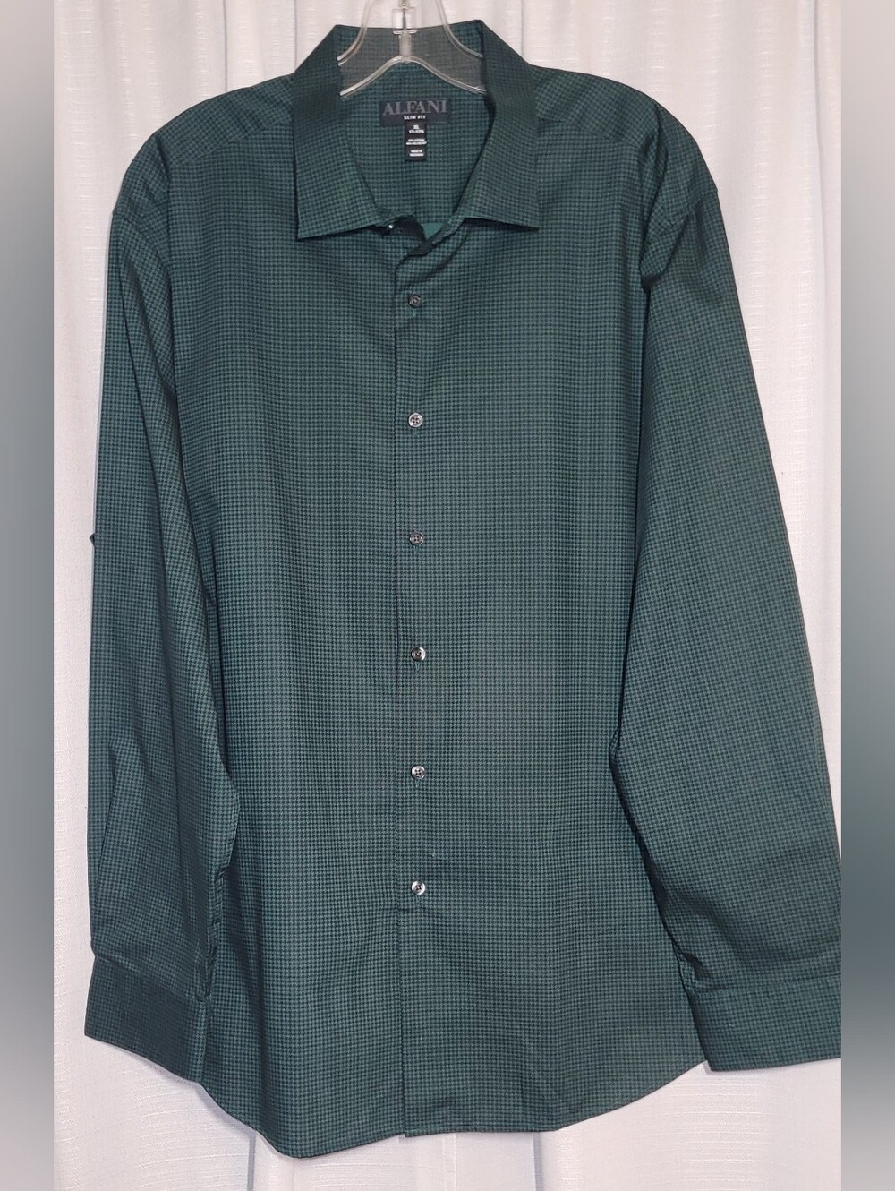 Alfani Silm Fit Men's Dark Green Micro-Check Dress Shirt